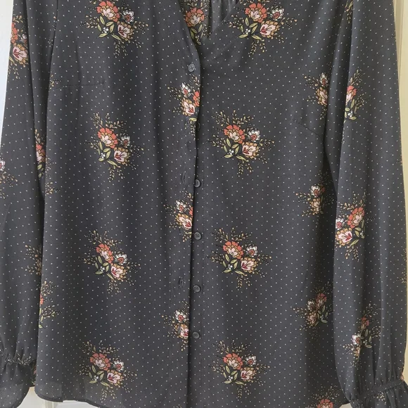 T Tahari Navy Floral Polka Dot Button-Down Blouse - Picture 2 of 6